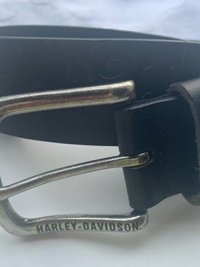 Harley-Davidson Black Leather Belt with Branded Silver Buckle